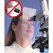 Transparent Plexiglass sneeze guard microscope breath shield installed to microscope