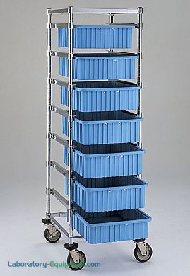 Adjustable Tote Cart by Intermetro is shown with four additional slides and seven optional tote boxes