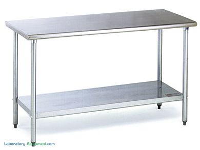 Stainless steel laboratory table with stainless steel top and undershelf, galvanized steel legs | 1373-19 displayed