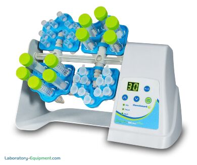 由Benchmark Scientific的Roto-Mini Plus变速旋转器，具有5-70转/分的速度，混合，暂停和摇动功能;115V和230V型号4管持有人