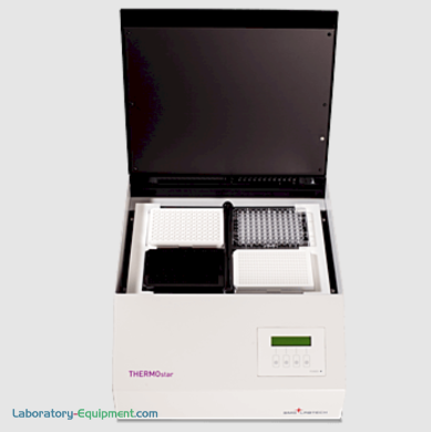 THERMOstar microplate incubator and orbital shaker with a 4-plate capacity, 120-700rpm and up to 56°C incubation; compatible with BMG LabTech Microplate Readers | 8000-87 displayed